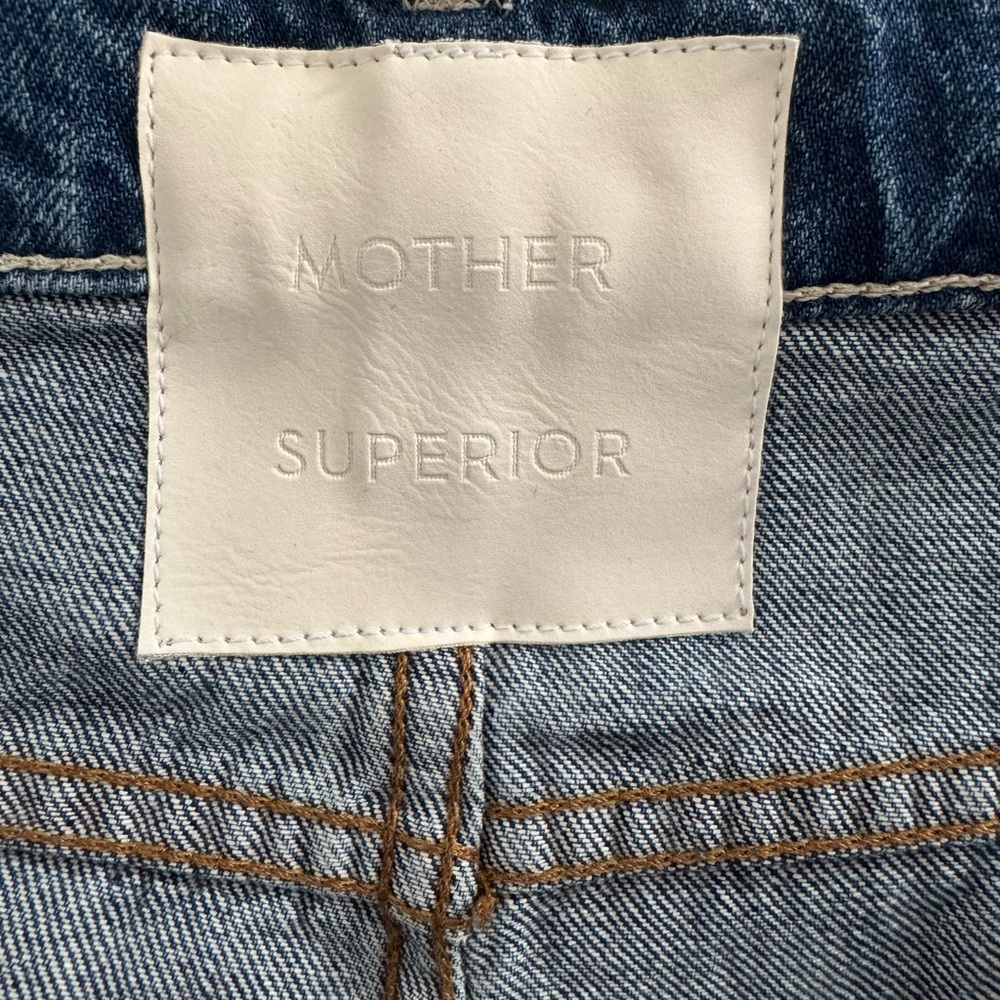 MOTHER Blue Straight Leg Jeans with Cherry Embroidery - Picture 5 of 11